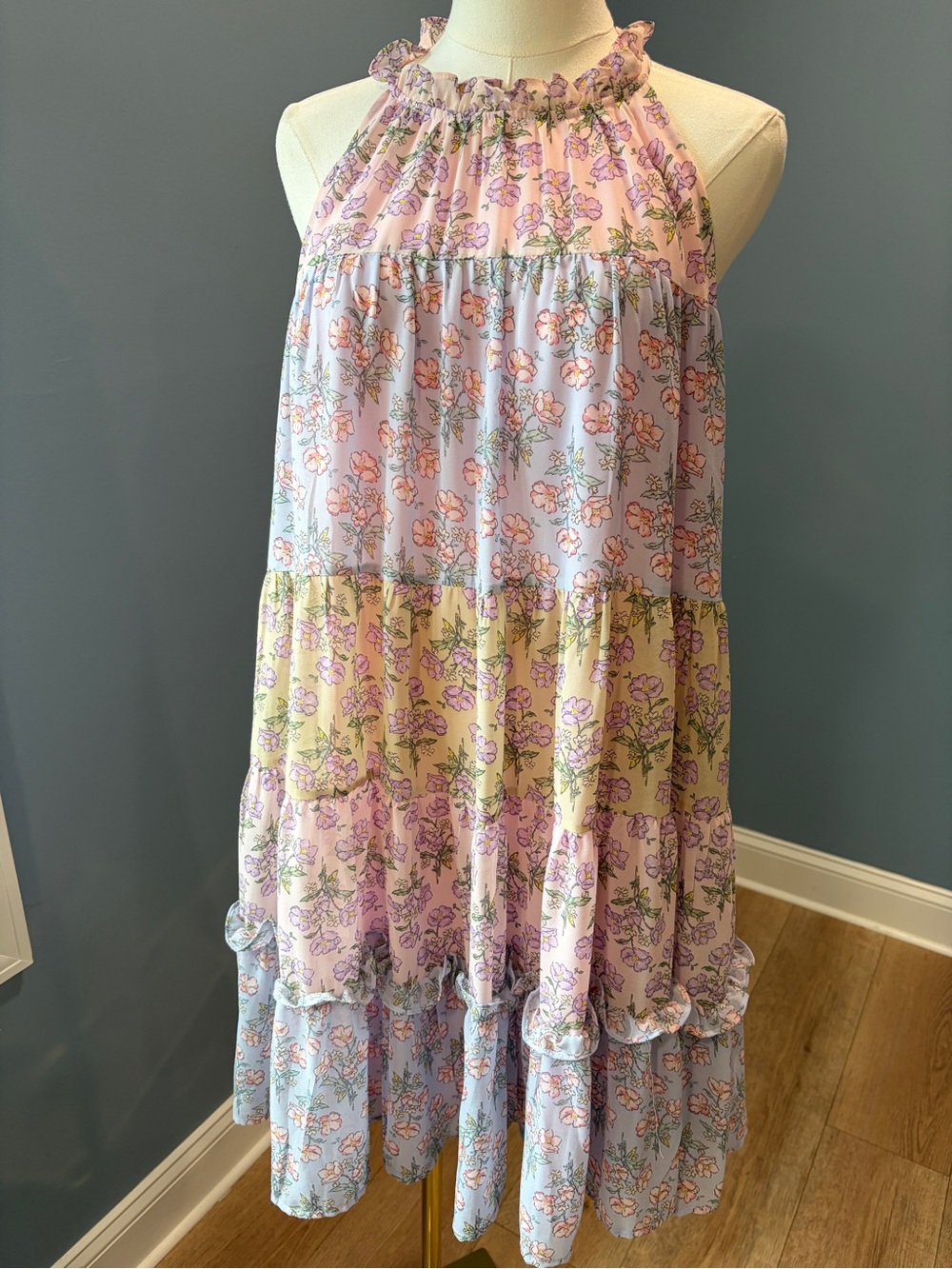 &merci Tiered Floral Halter Midi Dress Size Large